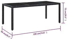 Conjunto de jantar para exterior 9 pcs vime PE preto