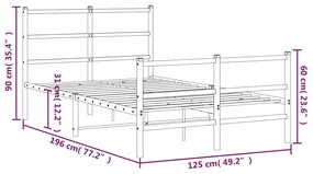 Estrutura de cama com cabeceira e pés 120x190 cm metal preto
