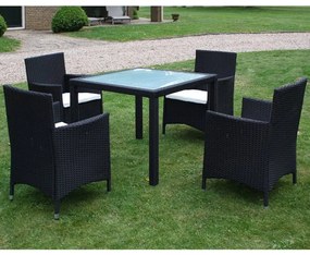 5 pcs conjunto jantar exterior com almofadões vime PE preto