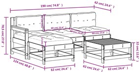 5pcs conjunto lounge jardim c/ almofadões madeira maciça branco