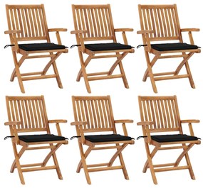 vidaXL Cadeiras de jardim dobráveis c/ almofadões 6 pcs teca maciça