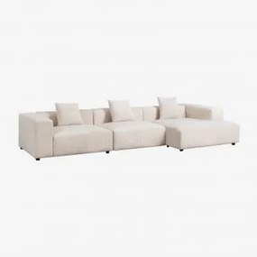 Sofá Modular Chaise Longue Direito De 3 Peças (↔︎375 Cm) Com Apoio De Braço Alto Bruna Bombazina Crema Linho - Sklum