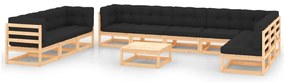 11 pcs conj. lounge jardim c/ almofadões antracite pinho maciço