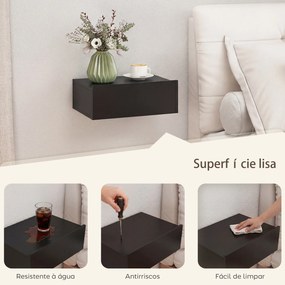 Conjunto de 2 Mesas de Cabeceira Flutuantes com 1 Gaveta para Quarto 40x30x15 cm Preto