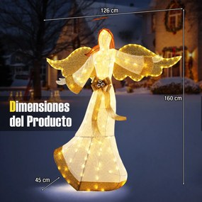 Anjo de Natal 160 cm Decoração de Natal iluminada Figura de Natal com asas em forma de auréola 180 luzes LED brancas quentes para estacas e fitas exte