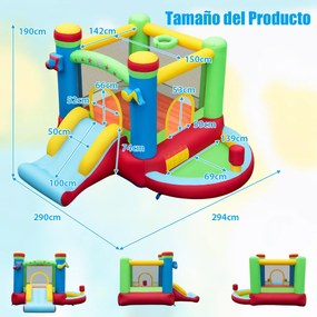 Castelo insuflável para crianças com tema musical com escorrega (SEM COMPRESSOR) Área de salto Cesto de basquetebol Piscina de bolas Área de boxe de j