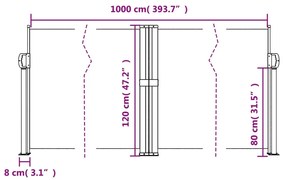 Toldo lateral retrátil 120x1000 cm cinzento-acastanhado