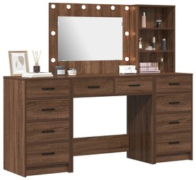 Conjunto de Mesa de Maquilhagem de 3 Peças com LED em Madeira de Carva