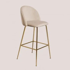 Banco Alto Em Veludo Kana Design Castanho Trigo & ↑75 Cm & Dourado - Sklum