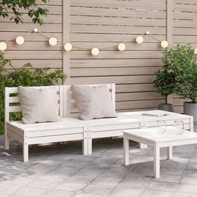 vidaXL Sofá de 3 lugares para jardim pinho maciço branco