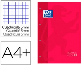 Recarga Cor 1 Oxford Din A4+ 80 Folhas 90 gr Quadricula 5 mm 4 Furos Cor Vermelho