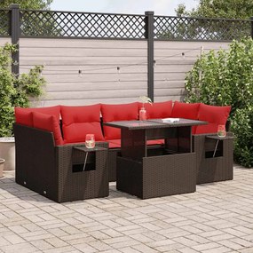 7 pcs conjunto sofás jardim almofadões vime PE/acácia cinzento