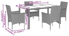 5 pcs conjunto jantar jardim c/ almofadões vime PE/acácia preto