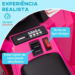 Moto 4 Elétrica para Crianças Veículo Elétrico a Bateria de 6V com Velocidade de 2,5 km/h 70x41,5x48,5 cm Rosa