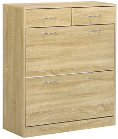 HOMCOM Sapateira Móvel para Sapatos Estreito com 2 Compartimentos e 2 Gavetas para 12 Pares de Sapatos para Sala de Estar Entrada Corredor 80x30x91,5 cm Carvalho