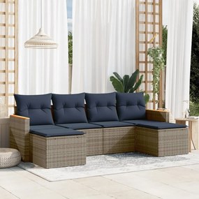 vidaXL 6 pcs conjunto sofás p/ jardim c/ almofadões vime PE cinzento