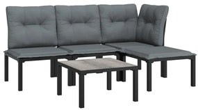 5 pcs conjunto lounge de jardim vime PE preto/cinzento
