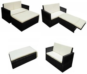 2 pcs conjunto lounge de jardim c/ almofadões vime PE preto