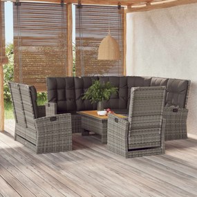 vidaXL 4 pcs conjunto lounge de jardim c/ almofadões vime PE cinzento