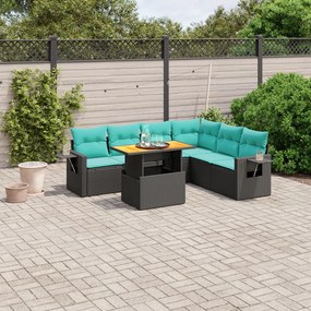 vidaXL 7 pcs conjunto de sofás p/ jardim c/ almofadões vime PE preto