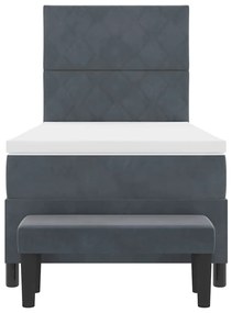 Cama Box Spring com Colchão e Banco Cinza Escura 90x190 cm Veludo