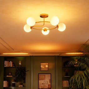 Candeeiro de teto moderno, candeeiro de teto com 5 luzes com casquilho G9, montagem semi-embutida, dourado e branco