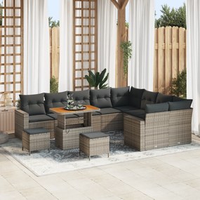 Conjunto de Sofá Modular de 12 Peças com Almofadas Cinza Rattan Acácia