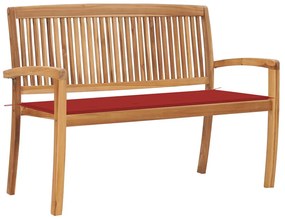 vidaXL Banco de jardim empilhável c/ almofadão 128,5 cm teca maciça