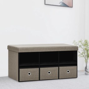 vidaXL Banco arrumação dobrável 76x38x38cm linho falso cinza-acastanh.