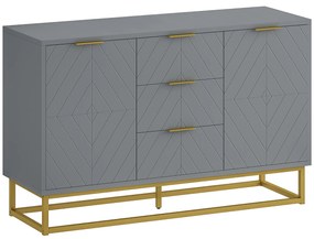 HOMCOM Aparador Auxiliar Armário de Armazenamento com 3 Gavetas e 2 Armários com Prateleira Ajustável 120x40x76 cm Cinza | Aosom Portugal