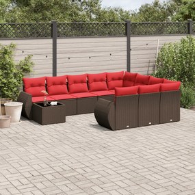 vidaXL 11 pcs conjunto sofás de jardim c/ almofadões vime PE castanho