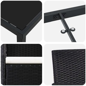 Conjunto de Jantar de Jardim de 3 Peças com Almofadas - Preto Polyratt