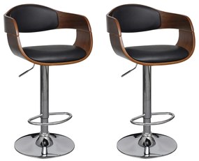Bancos de bar 2 pcs madeira curvada e couro artificial preto