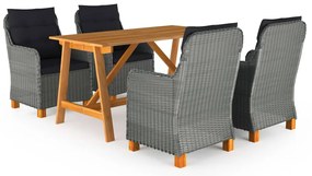 5 pcs conjunto de jantar para jardim cinzento-claro
