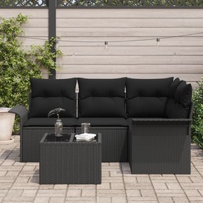 Conjunto de Sofá de Jardim de 5 Peças com Almofadas em Rattan Poliéste