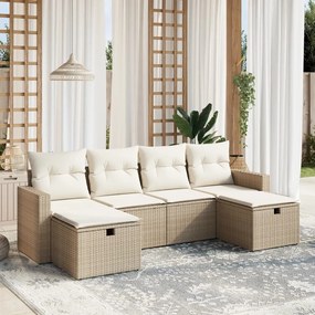 vidaXL 6 pcs conjunto de sofás p/ jardim com almofadões vime PE bege
