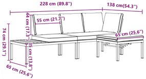 3 pcs conjunto de sofás p/ jardim c/ almofadões alumínio preto