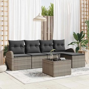 vidaXL Conjunto de Sofá de Jardim de 5 Peças com Almofadas Pretas em Rattan Poly