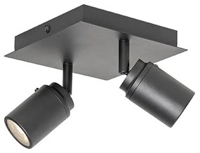 Foco de teto moderno preto quadrado 2 luzes IP44 - Ducha