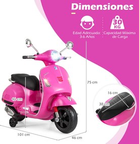 Mota elétrica para crianças 12V com motor duplo e 4 rodas Música Buzina para crianças de 3 a 6 anos Rosa