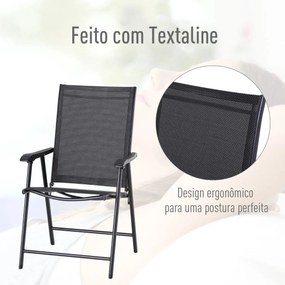 Conjunto de 2 cadeiras dobráveis para exterior com apoio de braços Cadeiras para varanda Jardim Terraço 58x64x94 cm Carga 100kg Preto
