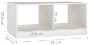 Mesa de centro 75x50x33,5 cm madeira de pinho maciça branco