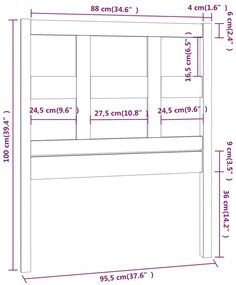 Cabeceira de cama 95,5x4x100 cm pinho maciço cinzento