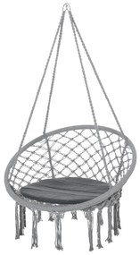 Outsunny Cadeira suspensa redonda Ø60 cm Cadeira de rede de balanço com almofada e corda de algodão para interior e exterior Cinza | Aosom Portugal