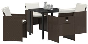 Conjunto de Jantar de 5 Peças para Jardim vidaXL com Almofadas Castanh