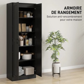 Armário de Arrumação de 2 Portas, 60 x 36,5 x 175 cm, 5 Prateleiras, Preto