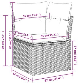 4 pcs conjunto sofás de jardim c/ almofadões vime PE cinzento