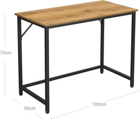 Secretária com estrutura metálica 100 x 50 x 75 cm castanho-mel e preto