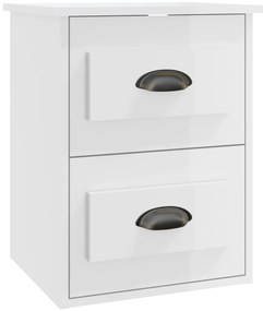 Mesas de cabeceira parede 2 pcs 41,5x36x53 cm branco brilhante