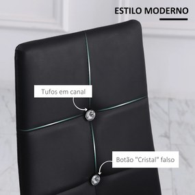 Conjunto de 6 Cadeiras de Sala de Jantar (MESA NÃO INCLUIDA) Estofadas em PU Cadeiras de Cozinha com Encosto Alto com Botões 41x50x97 cm Preto